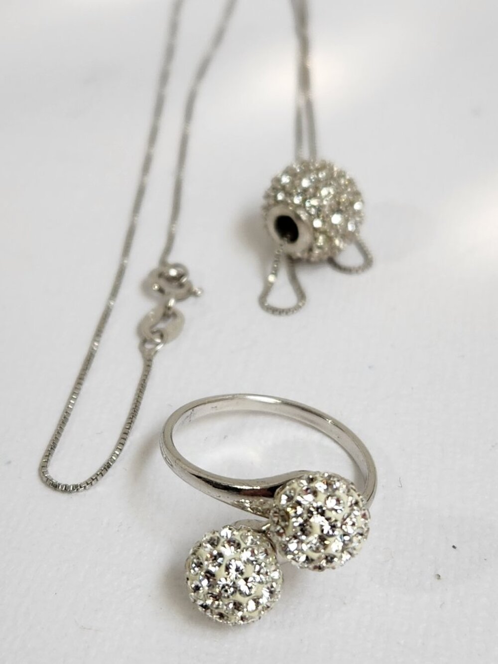 Disco Isnt Dead! 925 Pavé Pendant Italy Necklace & Ring Set Diamonique Style